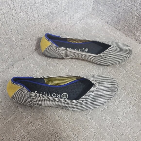 Rothy's The Flat Womens US 8 Shale Ribbon Yellow Stripe Round Toe Ballet Shoes - Picture 4 of 12